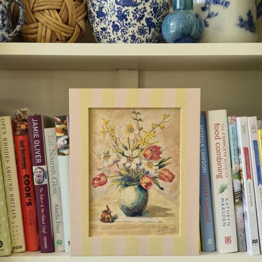 Original Watercolour of Flowers in Striped Frame
