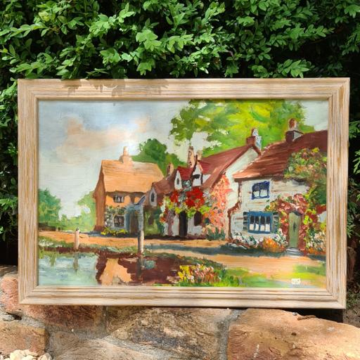 Original Oil Painting Village Scene