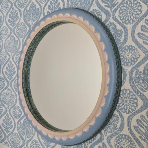 Handpainted Round Mirror (Pink and soft blue)