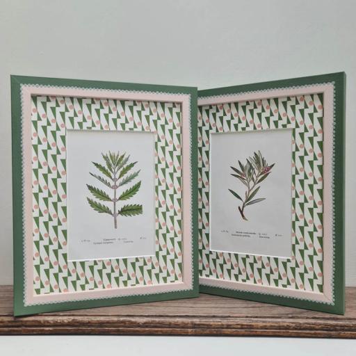 Pair of Botanical Prints in Handpainted Frames and Zig Zag Mount