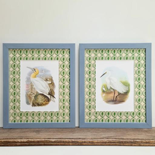 Pair of Birds in Frames Painted Farrow and Ball Selvedge