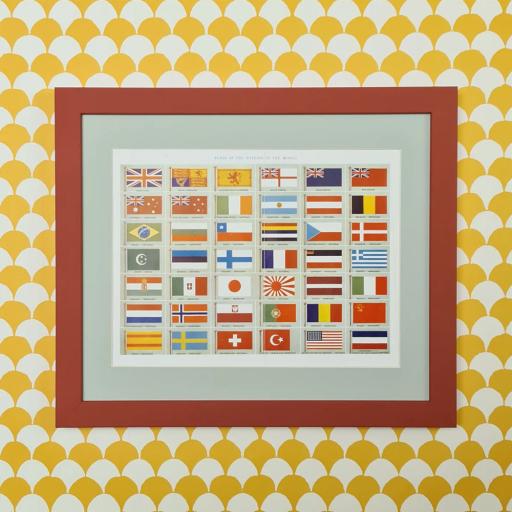Vintage Print of National Flags in Colourful Frame