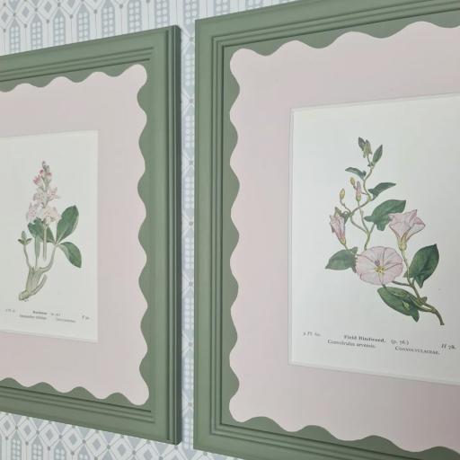 Pair of Botanical Prints in Green and Pink Mounts