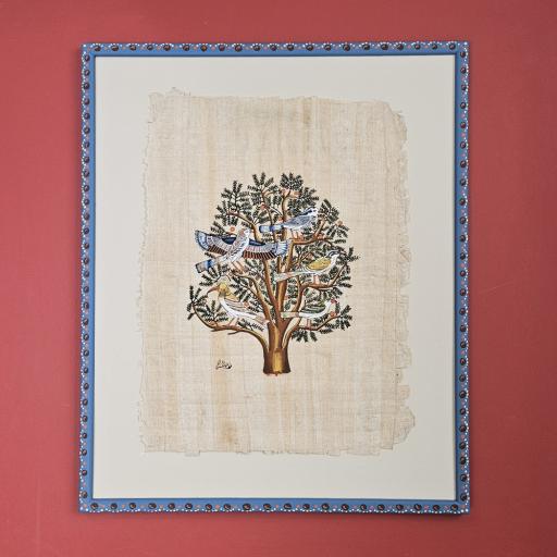 Papyrus Painting in Handpainted Frame in Blue