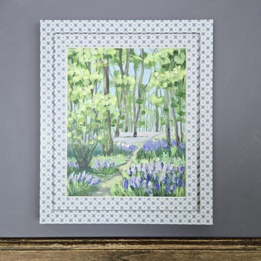 Original Painting of Bluebell Wood in Wrapped Frame in Trellis Blue