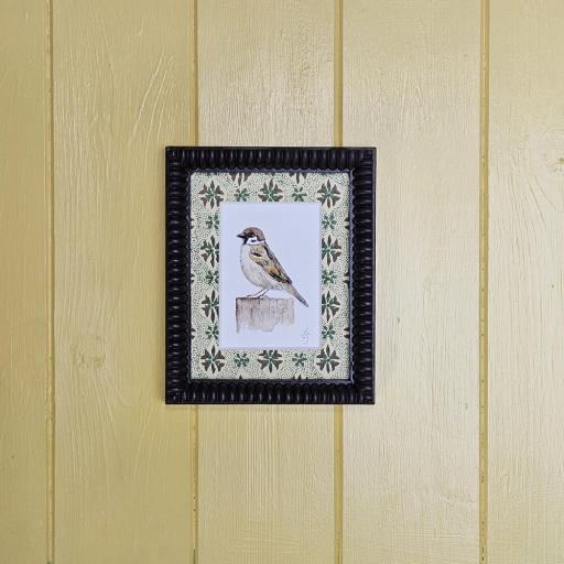 Mini Watercolour of Sparrow in Decorative Mount