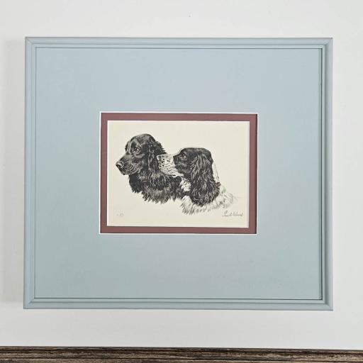 Spaniels in block colour mount and frame
