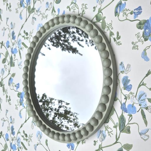 Handpainted Bobbin Round Mirror in Vert de Terre