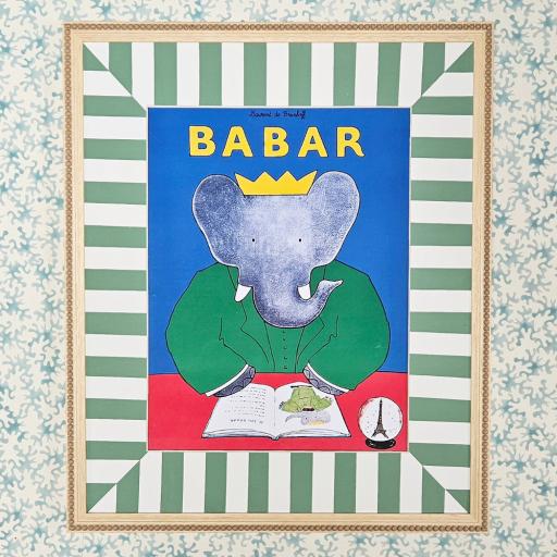 Babar Print in Striped Mount and Beaded Frame