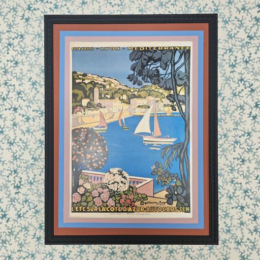 Cote D Azur Print in Handpainted, Striped Mount